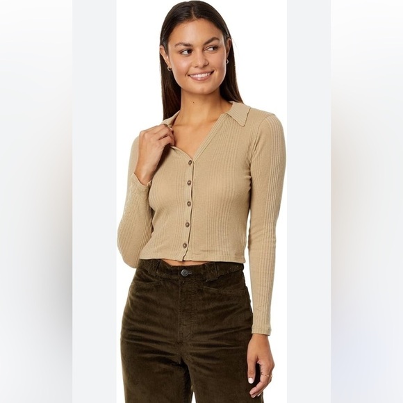 Madewell Tops - Madewell Khaki Variegated Polo Shirt Large